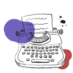 Typewriter with a page of text, representing blog and content series writing