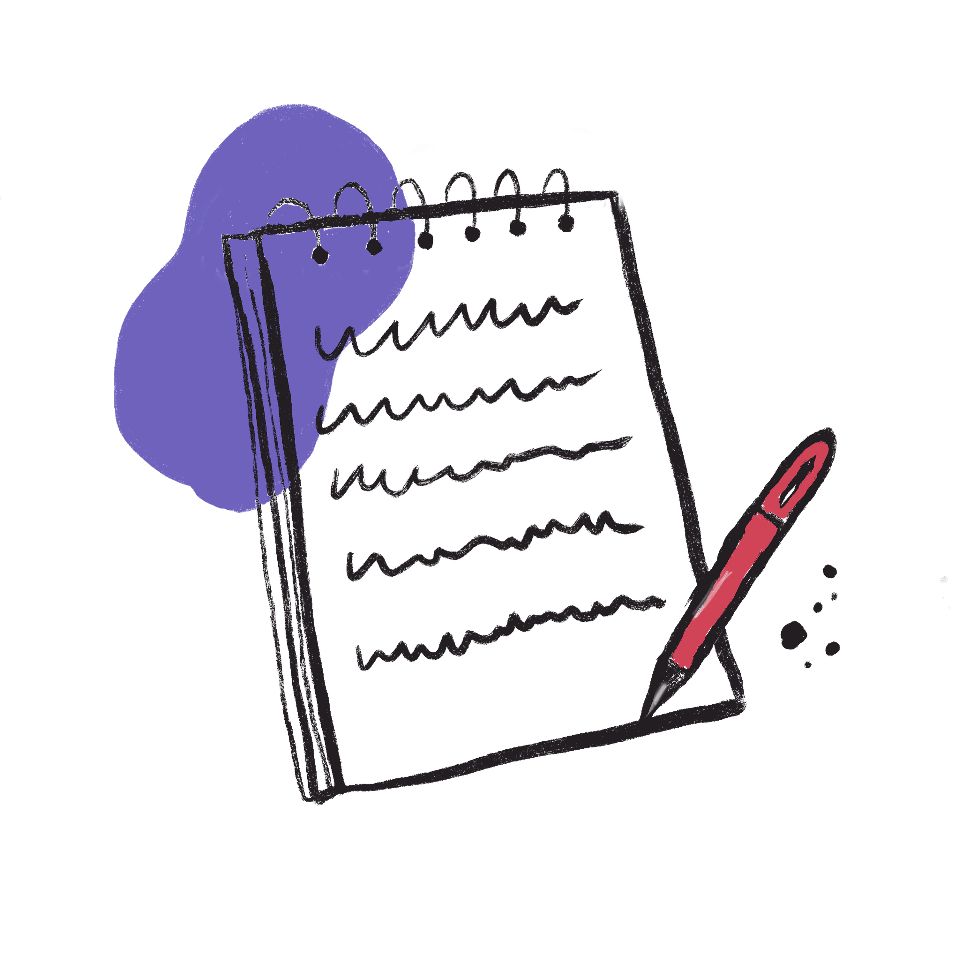 A wire-bound notebook with pen and ink